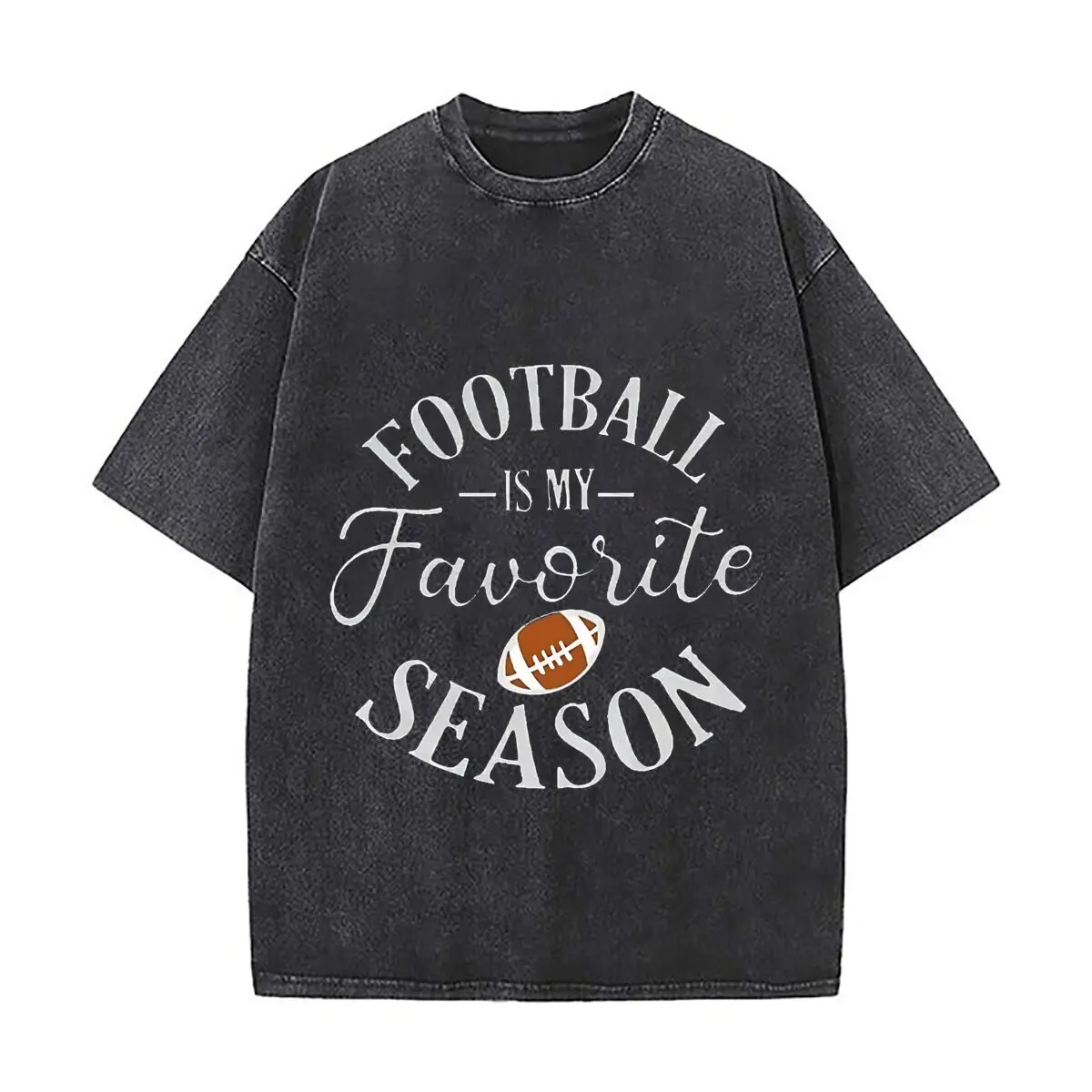 Football Favorite Season V-Neck Distressed Faded Baggy Streetwear Tops for Park Hangouts