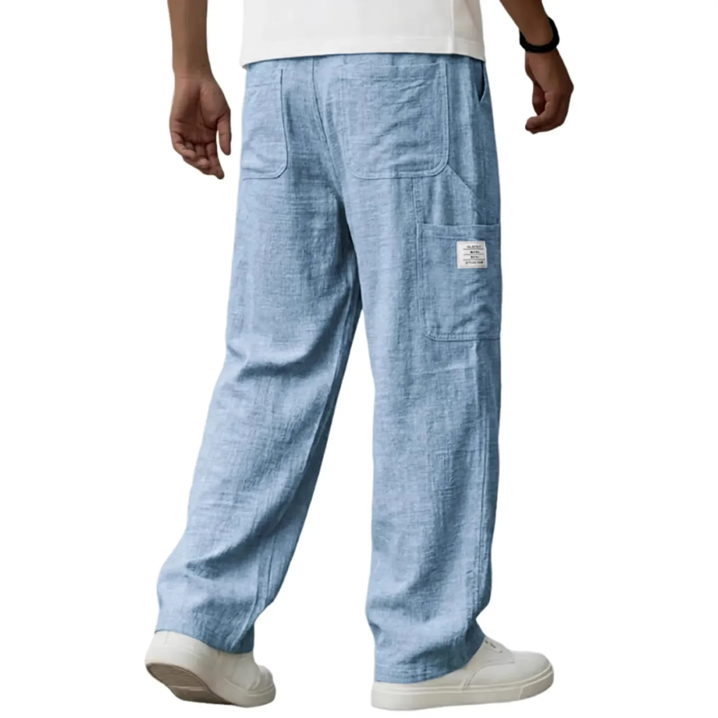 2026 Frühling Sommer Herren Einfarbige Baumwoll-Leinen-Hose Atmungsaktive Lässige Lange Hose Mit Tasche Streetwear Unterteil