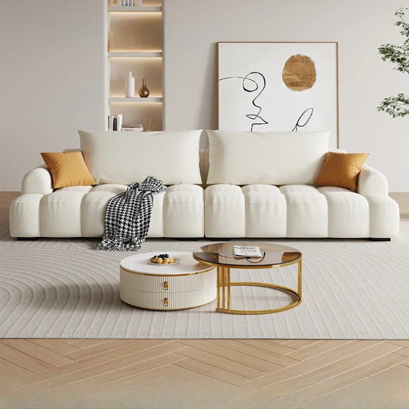 Cream Style Puff Sofa Cotton Candy Small Size Housing Sofa Chair Living Room Piano Key Straight Divano Soggiorno Furniture Couch