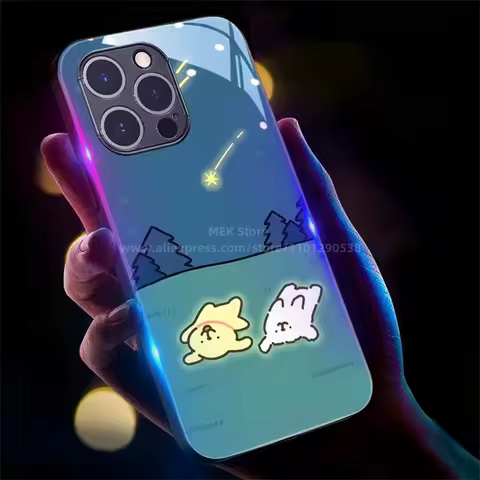 So Cute Dog Design Sound Control LED Flash Cases Luminous Cover For Samsung S25 S24 S23 S22 S21 S20 FE Note 10 20 Plus Ultra A54