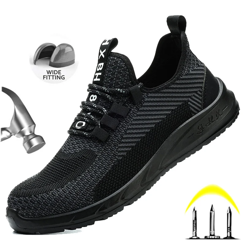 

Mesh Steel Toe Work Shoes Anti-smash Breathable Working Shoes Man Black Safety Shoes Lightweight Puncture-Proof Industrial Boots