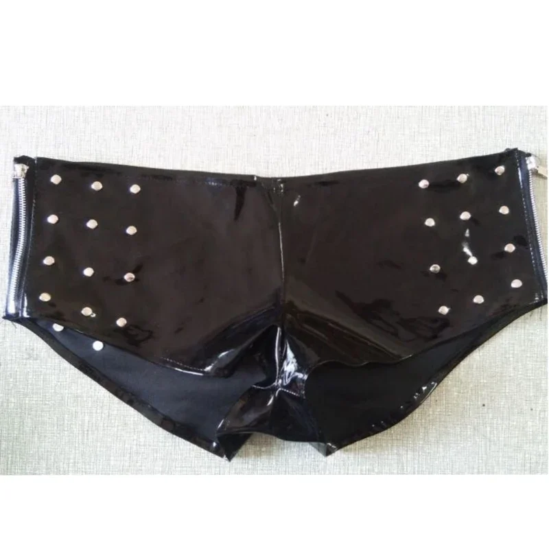 Plus Size S-XXL Sexy Faux Leather PVC Shorts Side Open Zipper Crotch Shorts Women Club Party Rivet Shorts