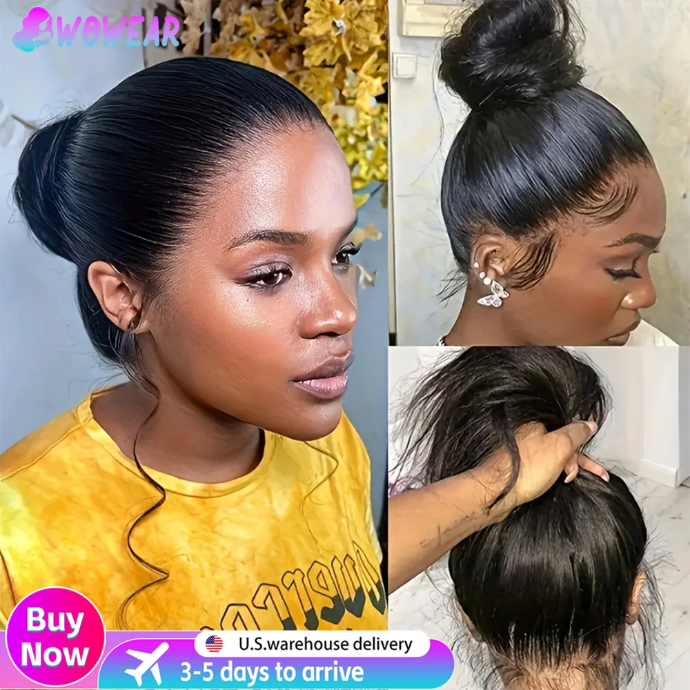 

360 Полный парик из натуральных волос для женщин 40-дюймовый прямой парик фронта шнурка HD с прозрачным кружевом, плотность 180% 220%, натуральный цвет