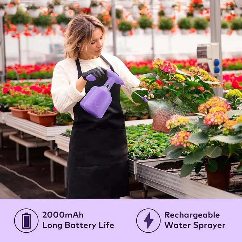 A74E-Bottiglia spray elettrica Mister automatico per piante Bottiglia spray continua con spruzzatore alimentato a batteria ricaricabile da 1,8 litri