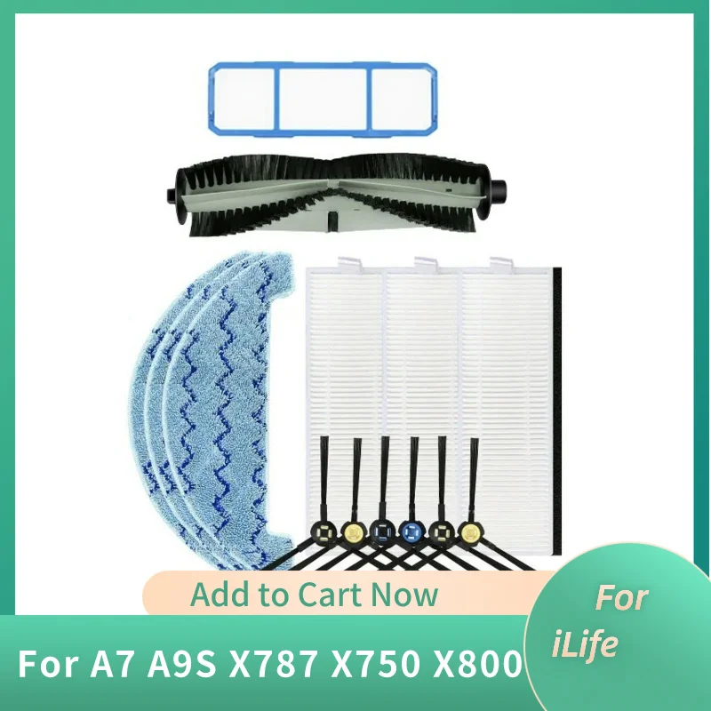 For iLife Sweeper Accessories A7 A9S X787 X750 X800 Main Brush Edge Brush Filter Screen HEPA Brush