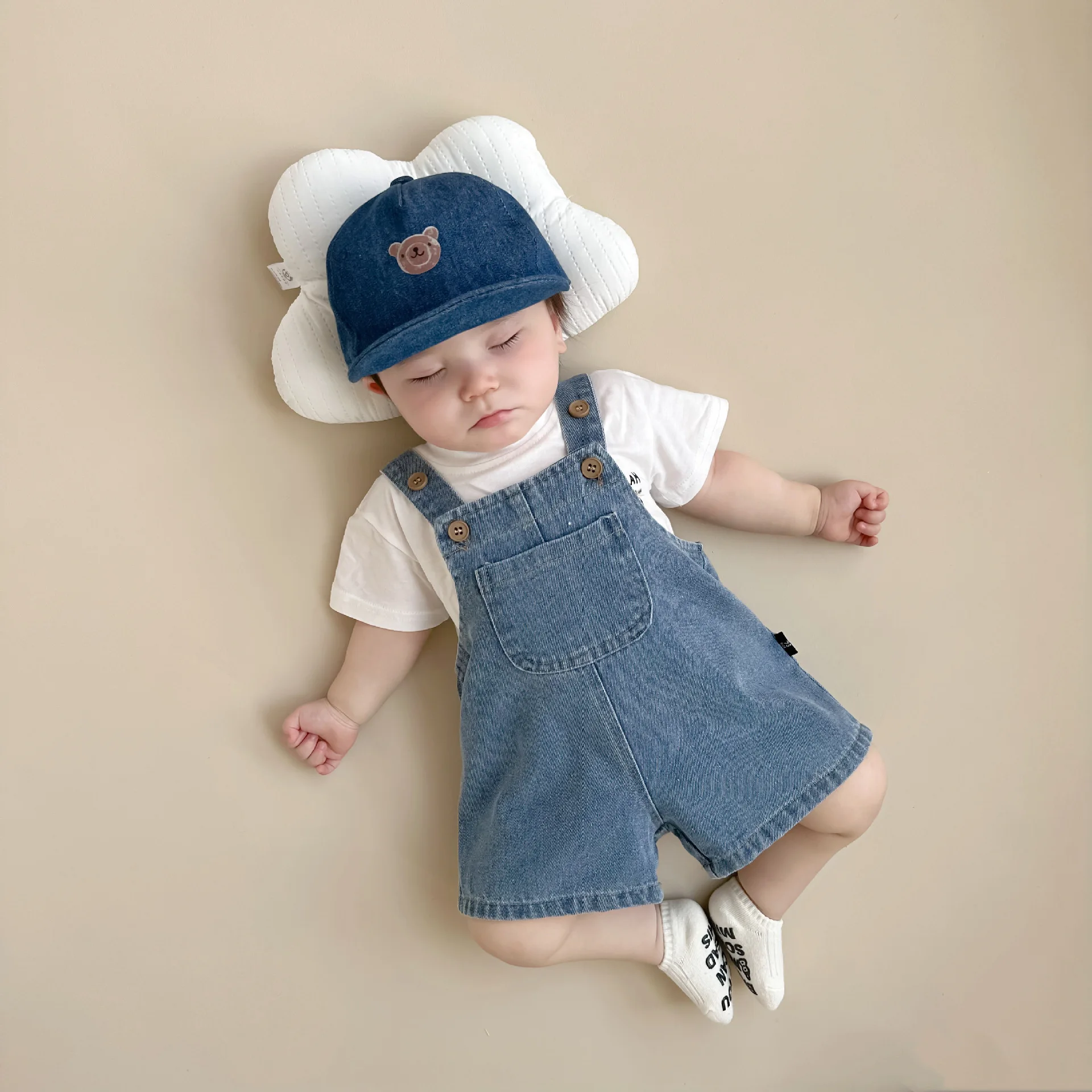 2024 Summer New Baby Overalls Set Infant Boy Girl Sleeveless Denim Strap Shorts + Letter Print T Shirt 2pcs Suit Toddler Outfits