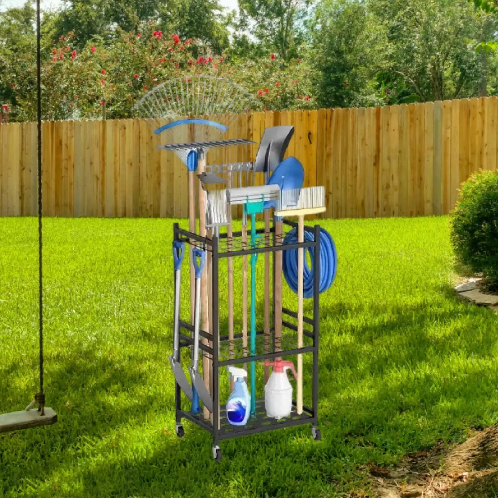 

Garden Tool Organizer with Hooks Yard Tool Holder Organization Stable Space Saving Rakes Shovels Rack for Yard Home Outdoor Shed