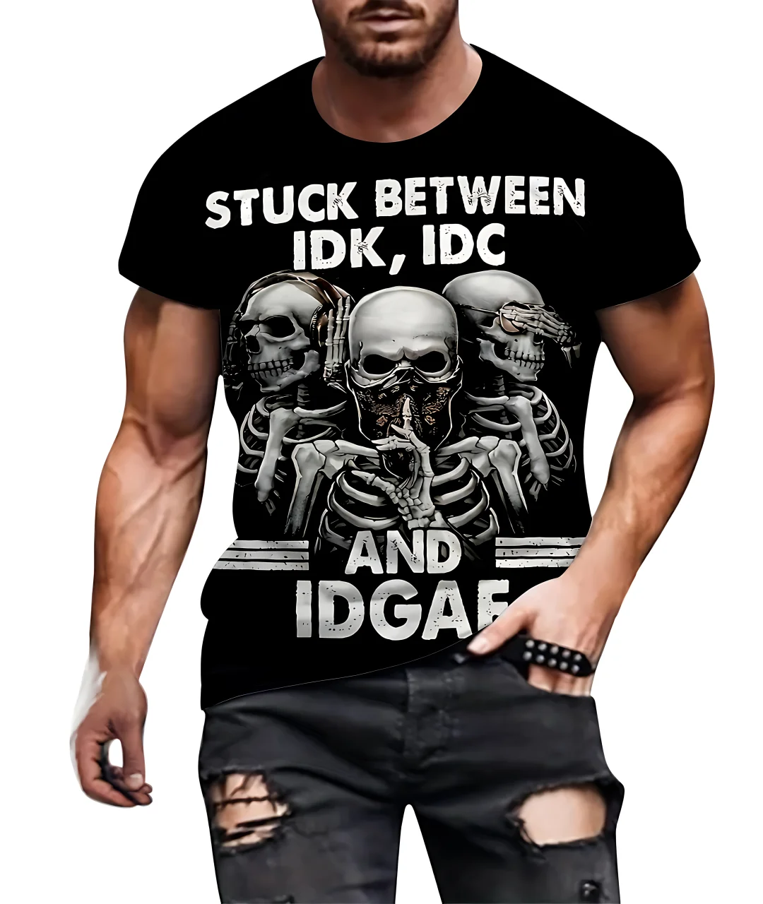 The 2025 Summer New Personalized Skull 3D Printed Pattern Men's T-Shirt Is Light, Breathable and Polyester Men's Wear