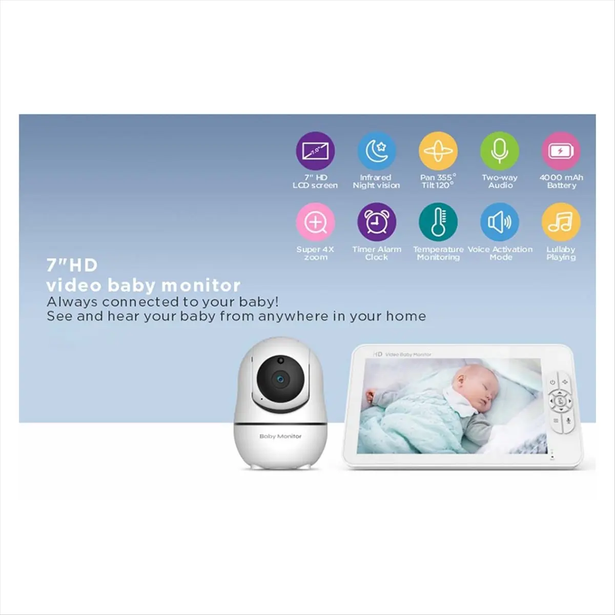 

Persevering-5-дюймовая видеоняня для дома, двусторонняя аудиосвязь, наблюдение для мамы и детей, 2,4G, мини PTZ, камера домашней безопасности