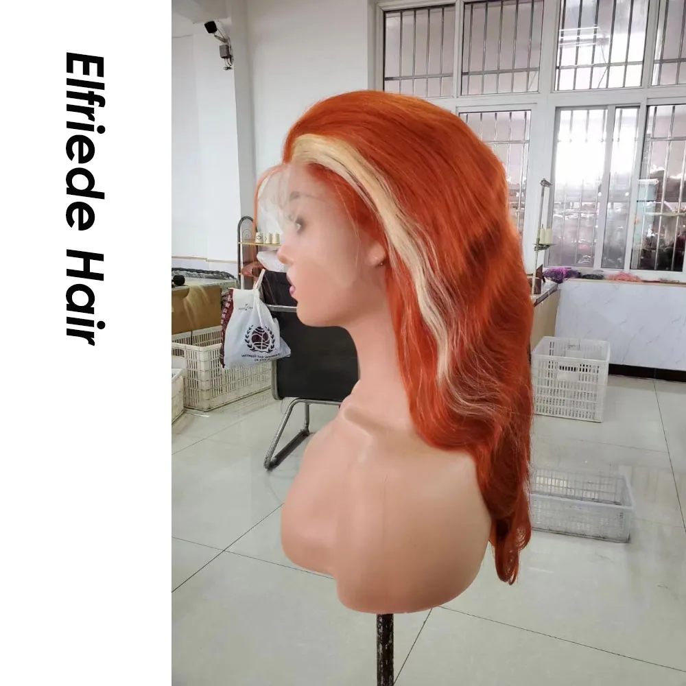 Elfriede Body Wave Orange 613 Highlight Skunck Stripe Lace Front Wigs for Women 180% Density HD Lace Frontal Wig Human Hair Wigs