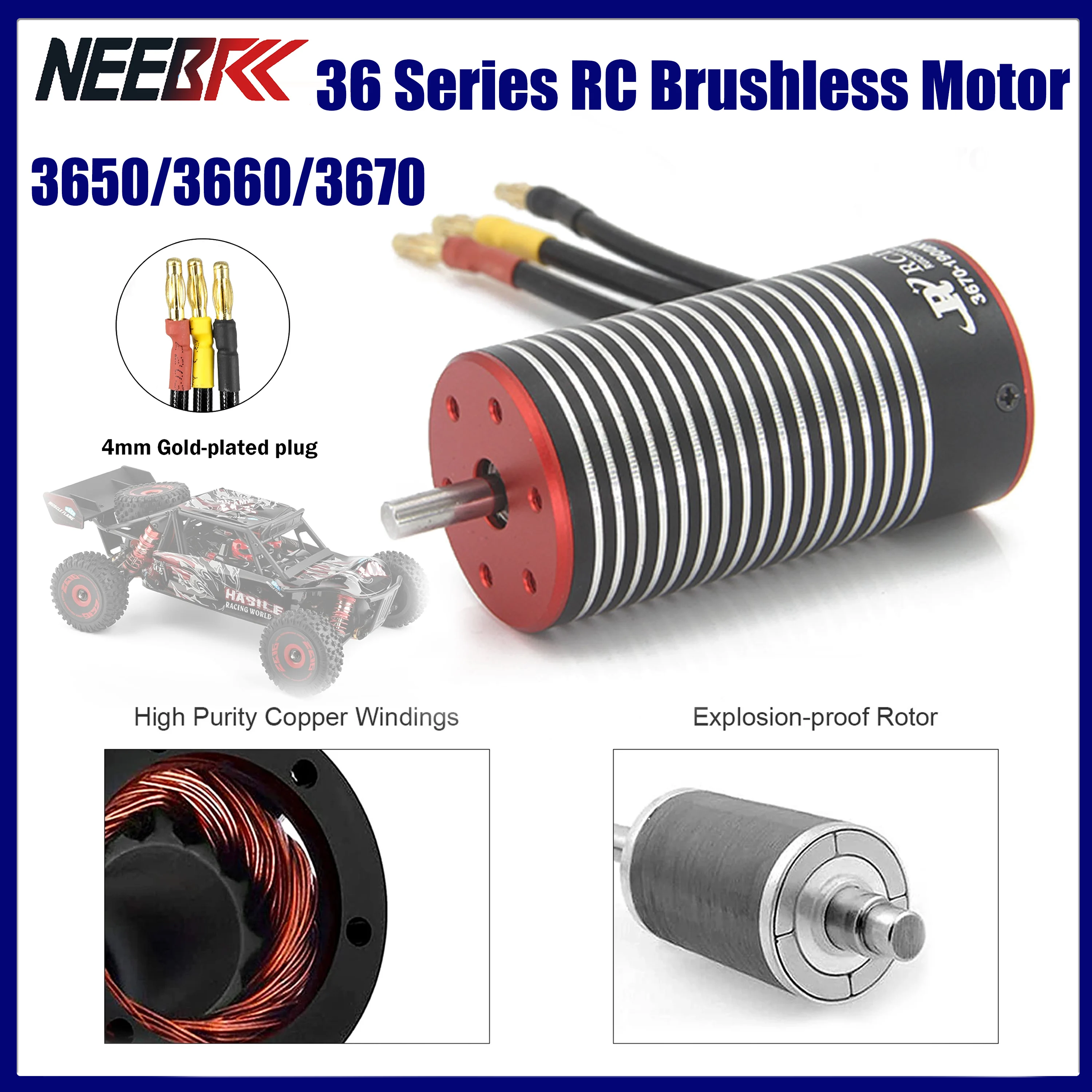 NEEBRC Brushless Waterproof Motor 3650 3660 3670 for 1/8 1/10 1/12 1/14 RC Racing Car Crawler Boat Truck Wltoys144001 Traxxas