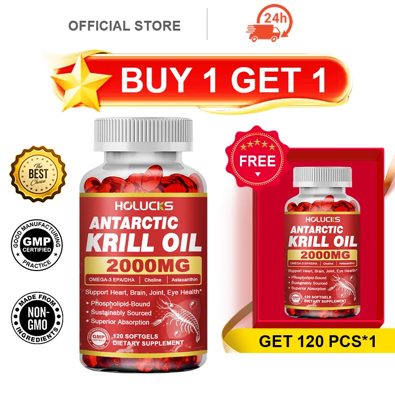 

HOLUCKS Antarctic Krill Oil Supplement, with Omega-3 EPA & DHA, Support Heart, Brain & Joint Wellness, Perfect Gift for Parents