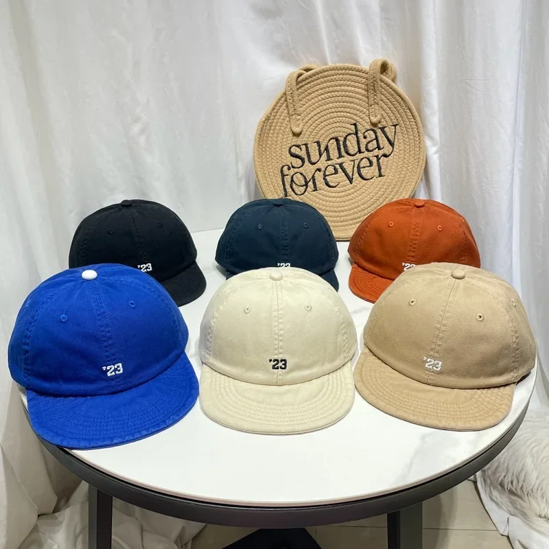 

Retro Short Brim Washed Cotton Baseball Caps for Women Spring and Summer Japanese Niche Vintage Casual Soft Top Men's Hats