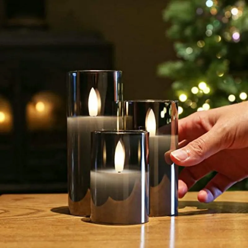 Led LED Candles With Flickering Flame Glass Electronic Candlelight Wedding Christmas Decoration Home Desktop Lamp Candlestick