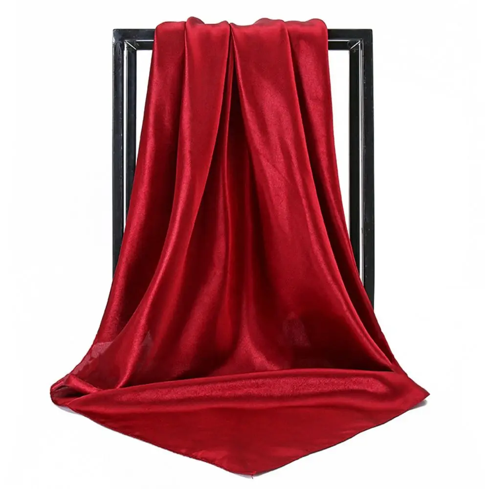 

Luxury 90cm Satin Silk Scarf Soft Large Size Pure Color Shawl Korean Style Hijab Head Scarf Winter/Autumn/Spring