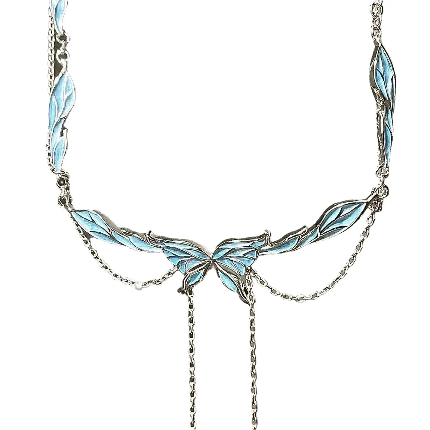 키링Romantic niebieski wisiorek z motylem naszyjnik zestaw pierścionków dla kobiet elegancki naszarny Ins styl lekki luksusowy łańcuszek do obojczyka dla kobiet