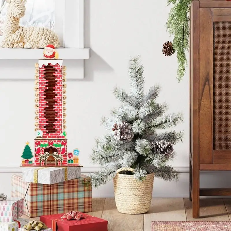 

Фестивальный деревянный адвент-календарь, сцена с камином Санта-Клауса, украшение для семейного праздника X3UC