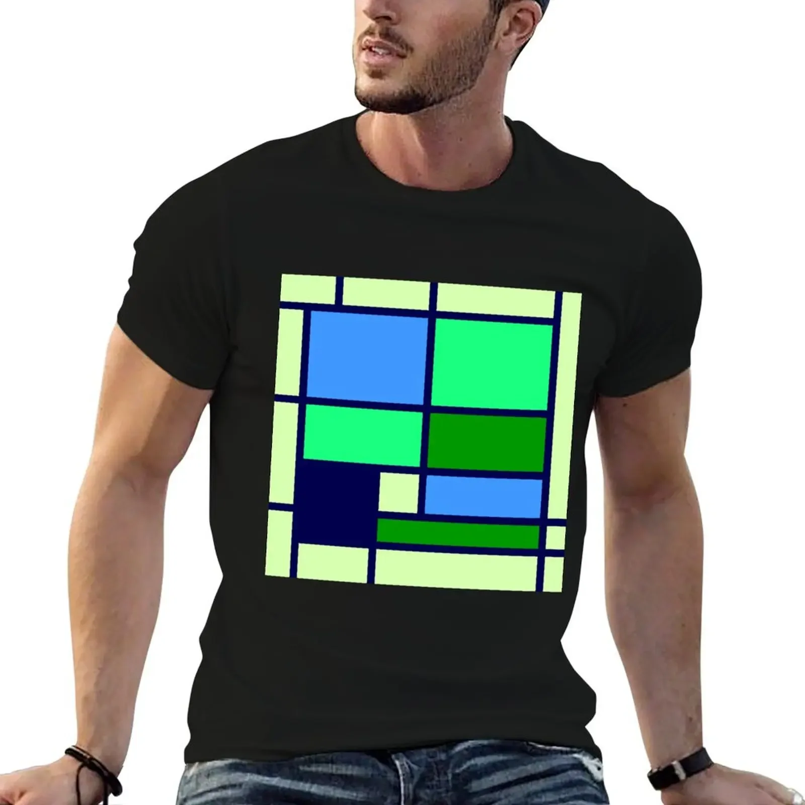 

Mondrian style design blue green T-Shirt Clothing korean fashion Men's t-shirt
