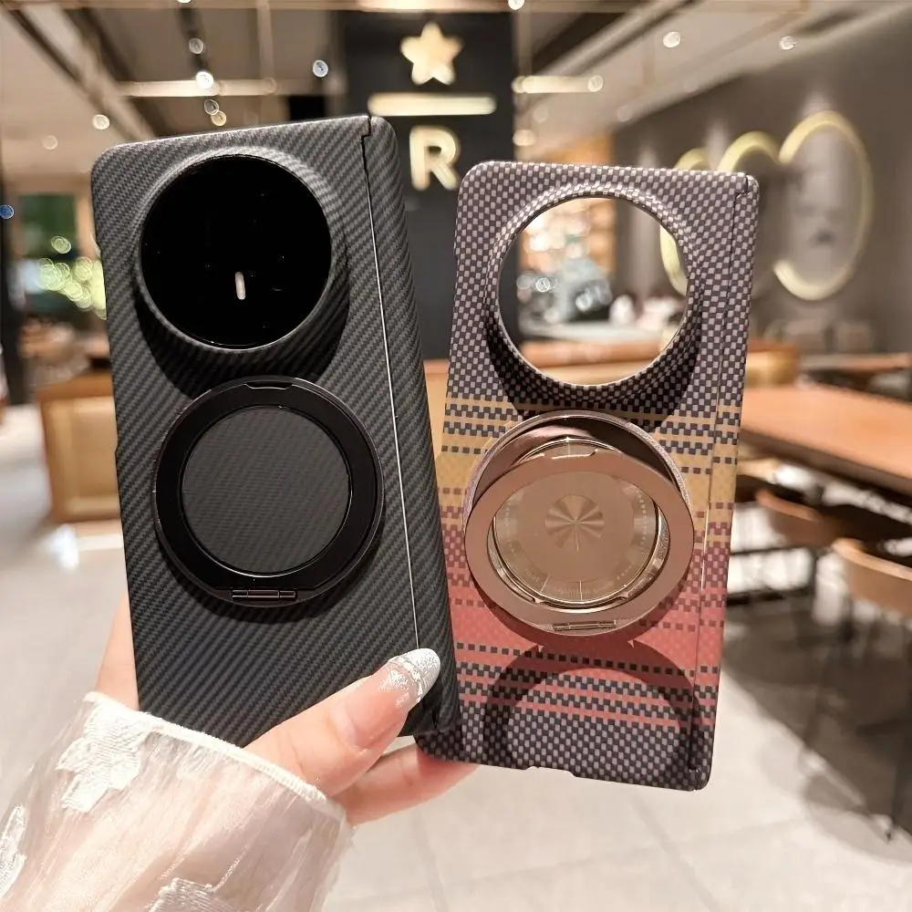 

For Huawei Honor Magic V5 Case Hard Carbon fiber Ring Stand Middle hinge Magnetic Protective Back Cover Case For Magic V5 Shell