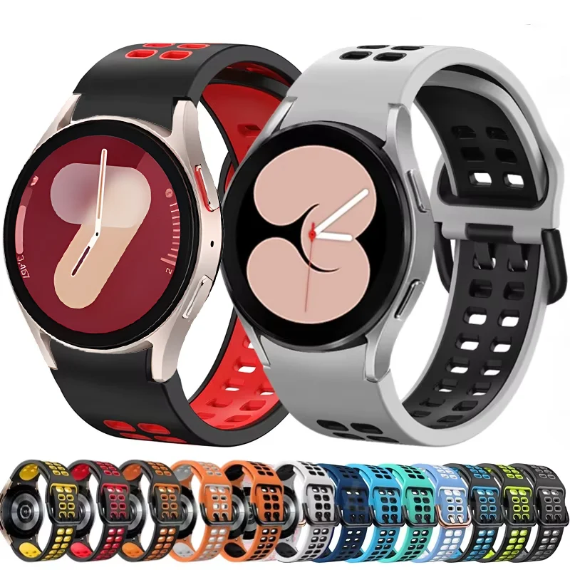 No Gap 20mm Silicone Strap for Samsung Galaxy Watch 7/6/5/4 44mm 40mm/5 Pro 45mm Two-Color Wristband Watch 6 4 Classic Band Belt