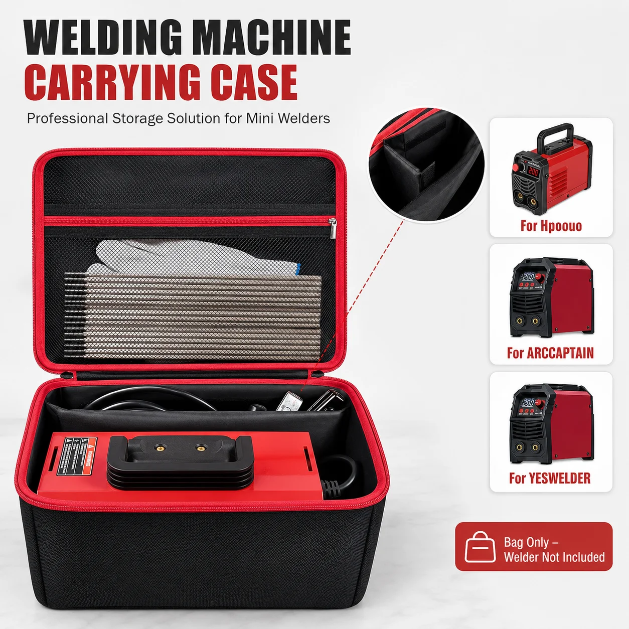 Welder Bag For Small Stick Welder Under 12.2x7.09x7.09in, Portable Case with Divider Mesh Pocket, Case Only, Welder Not Included