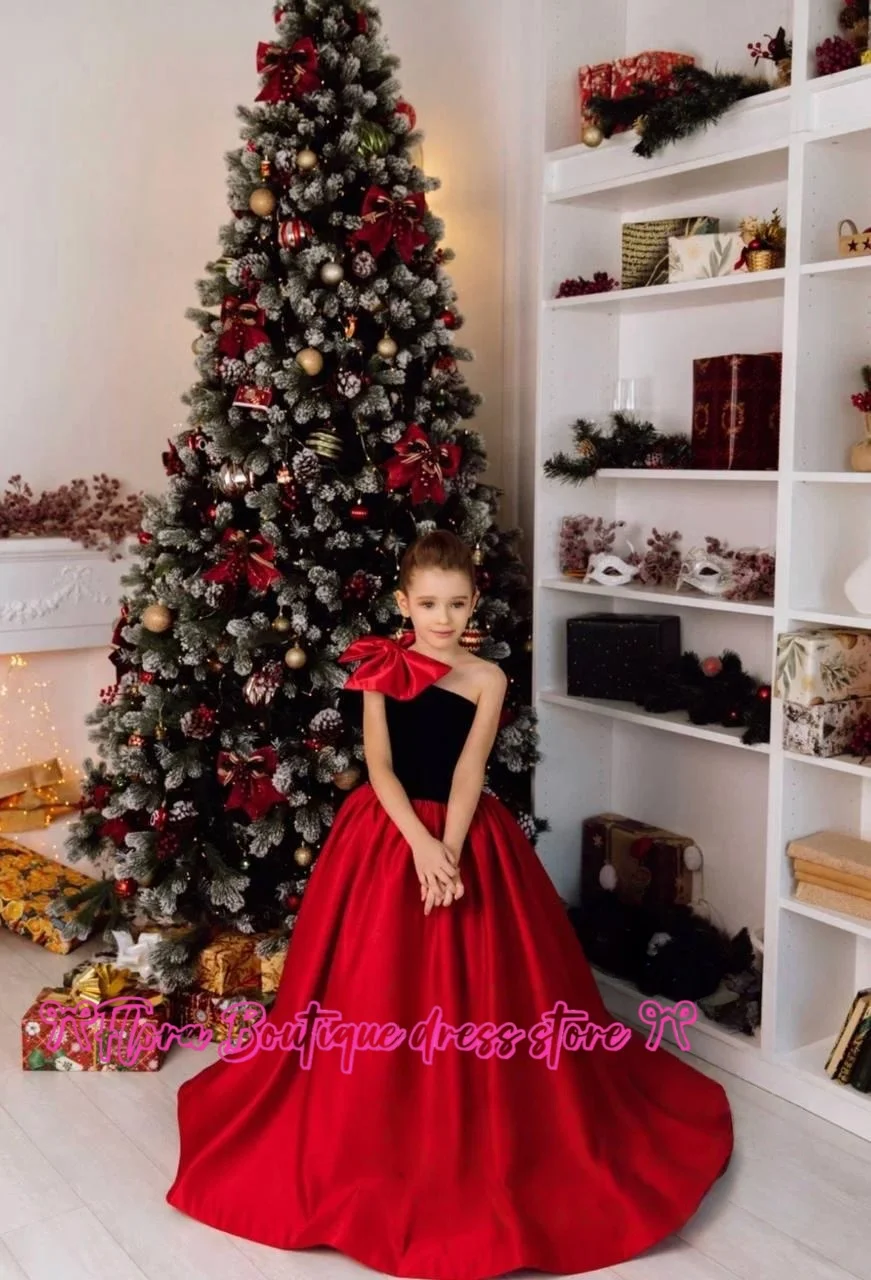 vestito da ragazza di compleanno vestito da ragazza per occasioni speciali vestito da ragazza di fiori in raso di velluto vestito da fiore per bambini monospalla tutu nero per bambini