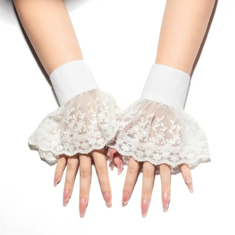 1pair Lace Cuffs White Detachable Fake Sleeves Wedding Bridal Gowns Sweater Cuff Halloween Costume Cosplay Accessories