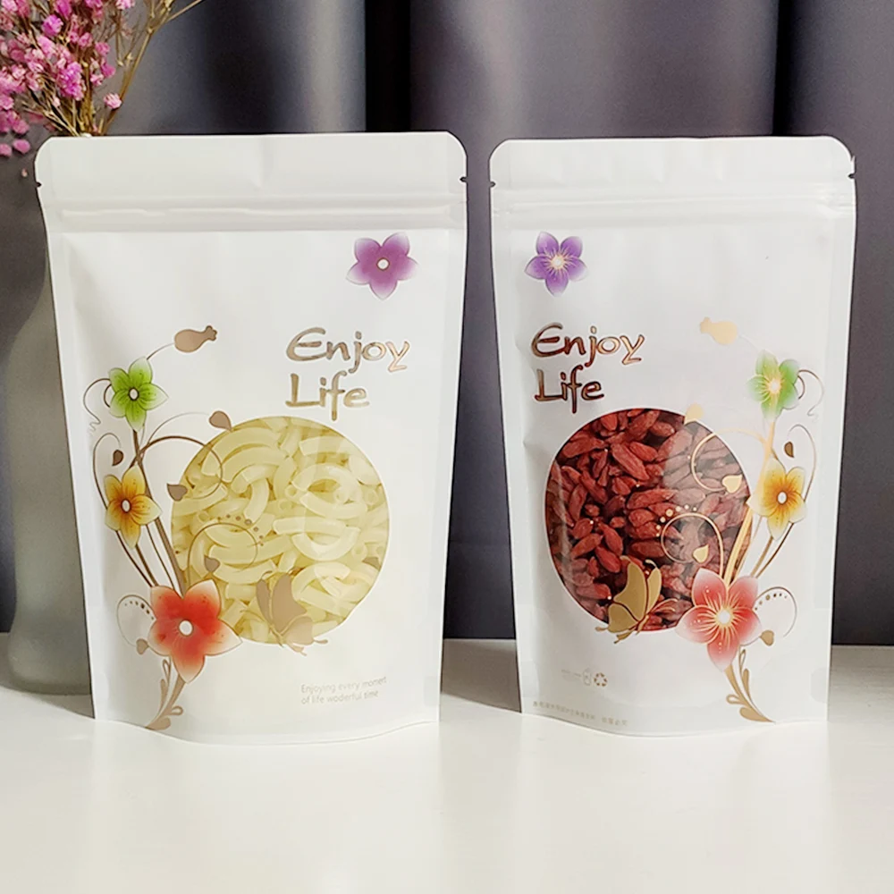 Free Shipping PET Self-Supporting Zipper Packaging Bag Matte White Printed Window Packaging Bag Plastic Dust Proof Storage Bag