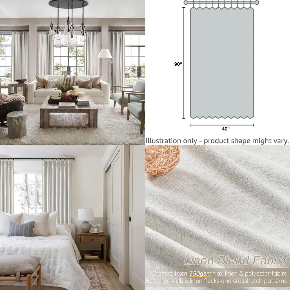 Rideaux élégants en lin à flocons d'avoine, 90 rideaux plissés occultants, ensemble de 2 panneaux pour chambre et salon