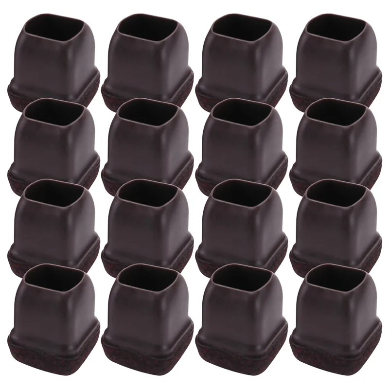 BUENO-16 protectores de suelo para patas de silla de silicona marrón, gorros cuadrados para patas de silla con fieltro envuelto