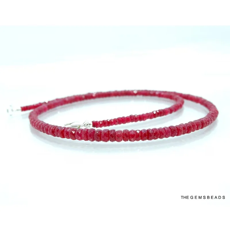 Natural African Ruby Faceted Rondelle Beads Necklace, Size 3-4.5mm, 18inch Length. 4