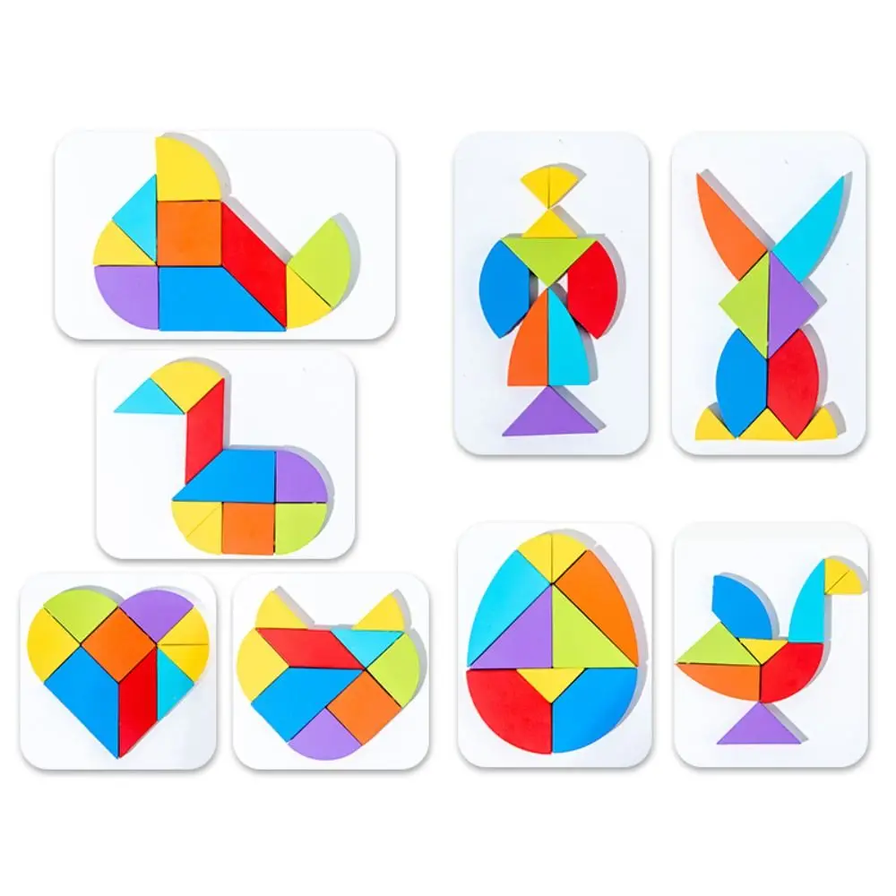 3D Geometric Shape Wooden Puzzles Wooden Heart Egg Heart Egg Tangram Geometric Shape Educational Kids Cognitive DIY Jigsaw