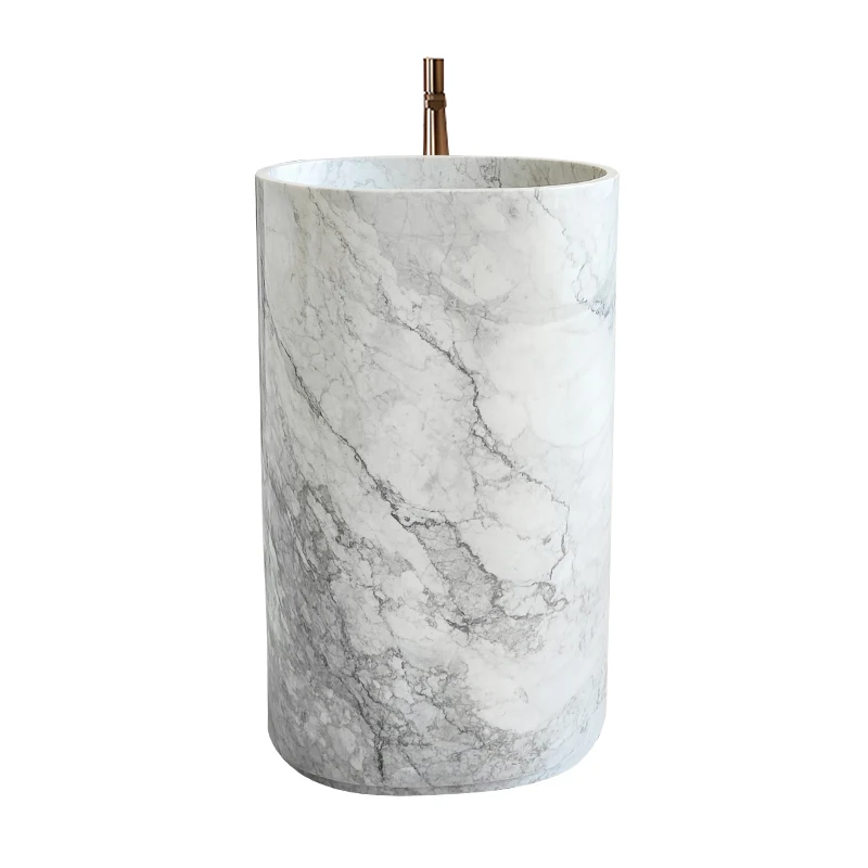 

Natural marble light luxury integrated column basin hotel villa bathroom floor-to-ceiling wash basin