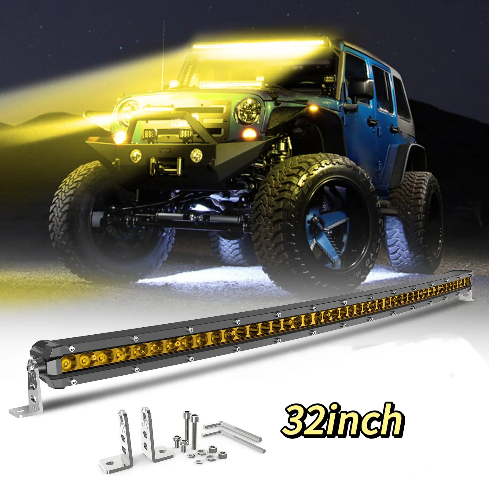 

HAOLIDE LED Work Light Bar 32inch Curved 1 Row 3500k Spot Flood Combo Driving Beam Sport Light Led Car 12V 24V foe Car SUV ATV