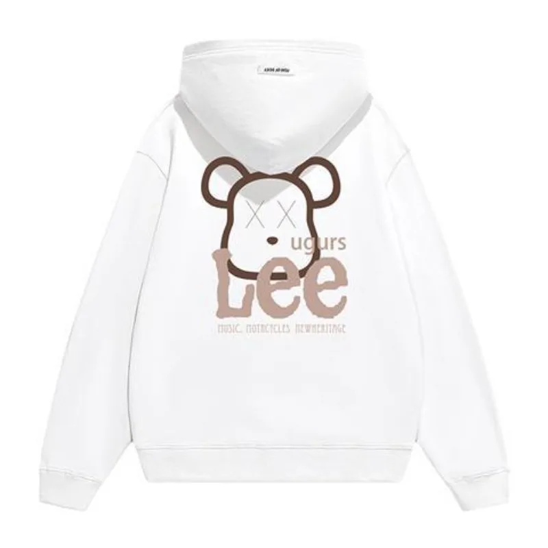 LEE Joint Cartoon Bear Fleece Hooded Sweater Men\'s Spring and Autumn Tide Brand Loose Casual Jacket Men\'s Couple Clothing