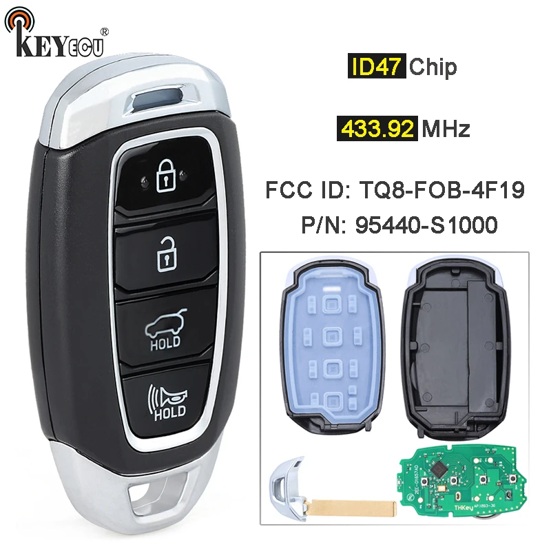 

KEYECU 433MHz ID47 Chip P/N: 95440-S1000(TM) FCC ID: TQ8-FOB-4F19 Keyless Smart Remote Key Fob for Hyundai Santa Fe 2019 2020