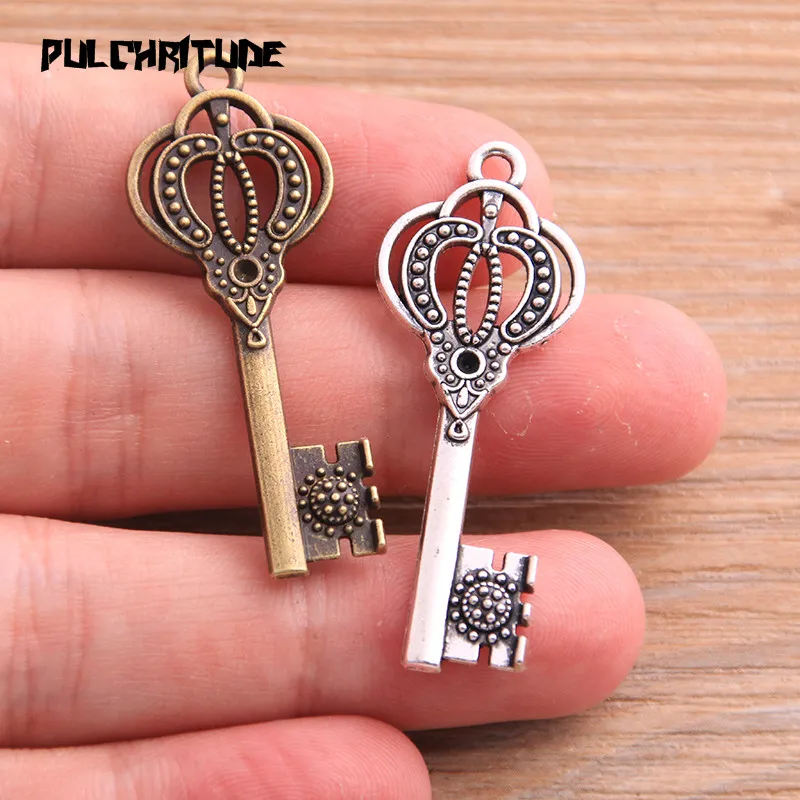 10pcs 17*44mm Two Color Hollow Key Charms Balloon Pendants Handmade Decoration Vintage For DIY Jewelry Making