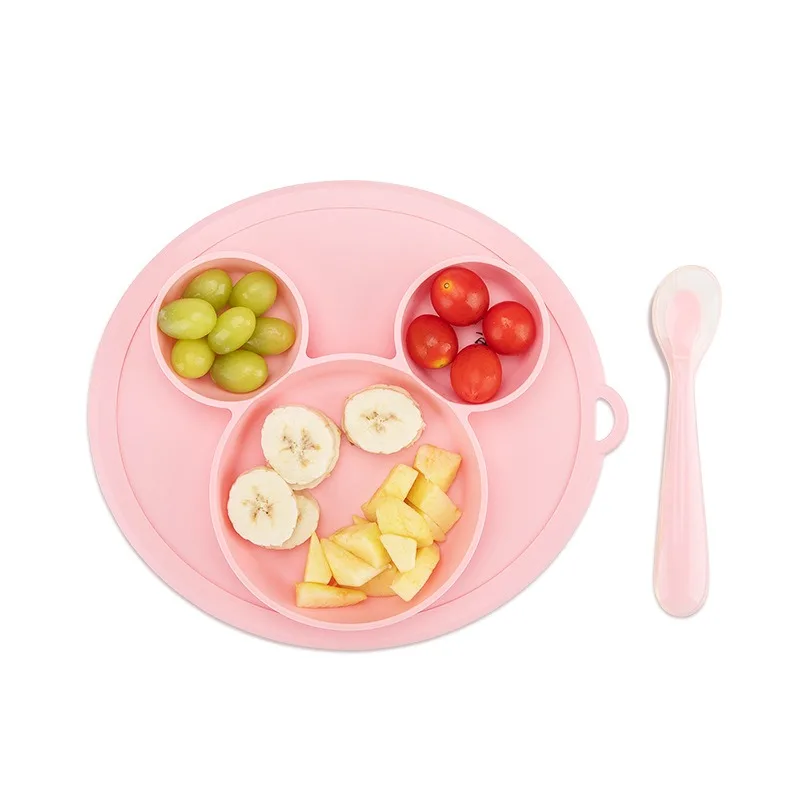 Silicone Baby Food Plate Integrated Children's Complementary Food Suction Cup Bowl Cartoon Simple Cute Anti Drop Baby Tableware