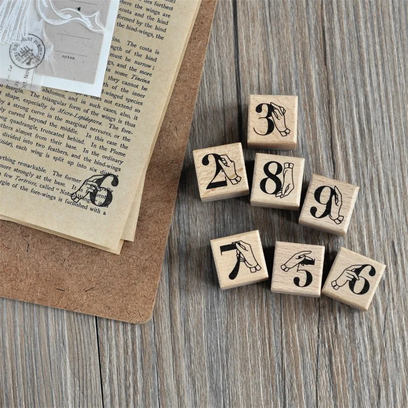 Vintage Number Finger Gestures Wooden Rubber Stamp DIY Scrapbooking Photo Album Card Making Wood Seal