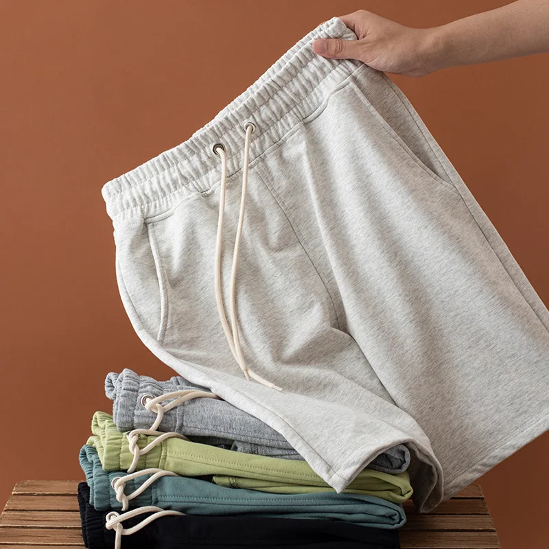 

Шорты мужские хлопчатобумажные с поясом на резинке, модные нежные повседневные Простые свободные базовые штаны средней длины, однотонные, лето