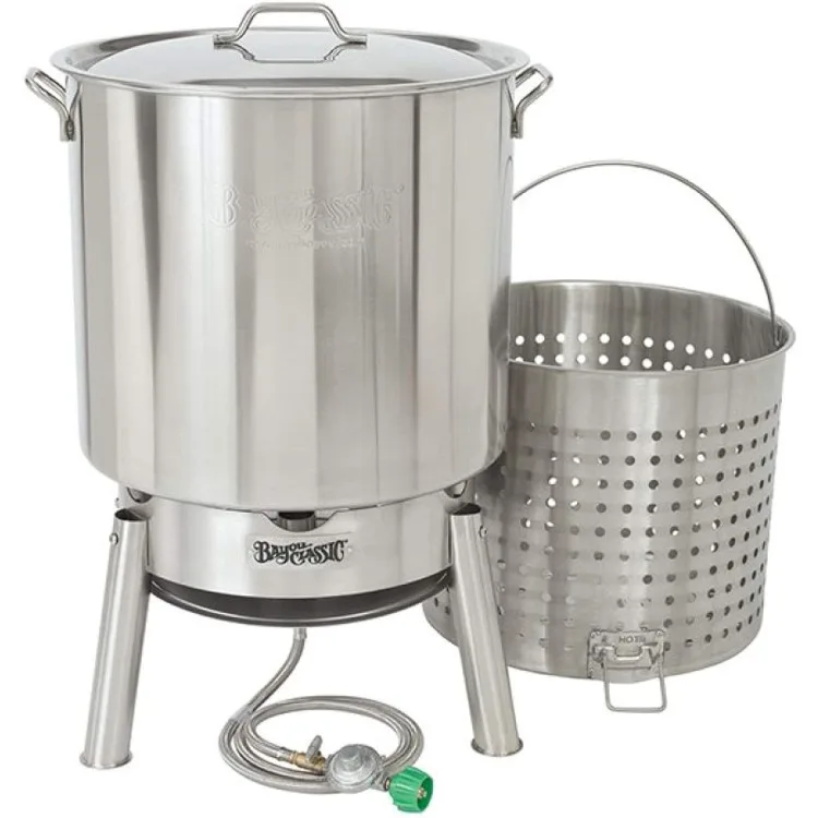 

KDS-182 Stainless Steel Boiler Cooker Kit Features 82-qt Stainless Boiler with Lid, Boil Basket with Helper Handle