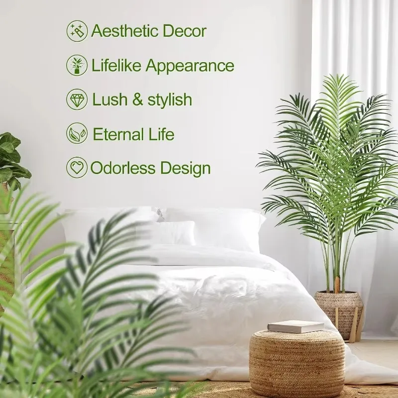 Artificial Palm Tree Indoor Plant Tall Fake Tropical Paradise Palm Tree in Pot with Real Bark Design Faux Areca Palm Tree 1pcs