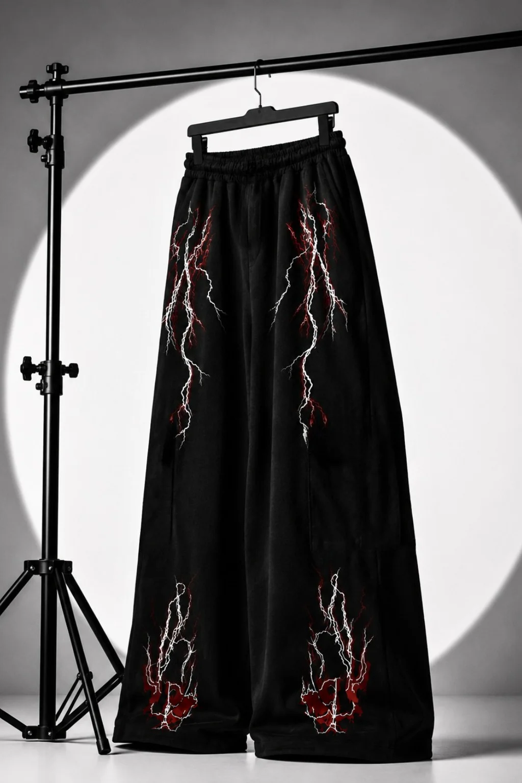2026 Street-style Wide-leg Trousers Featuring A Black Gradient Lightning Print; Y2K Hip-hop Style Loose, Casual Sweatpants.