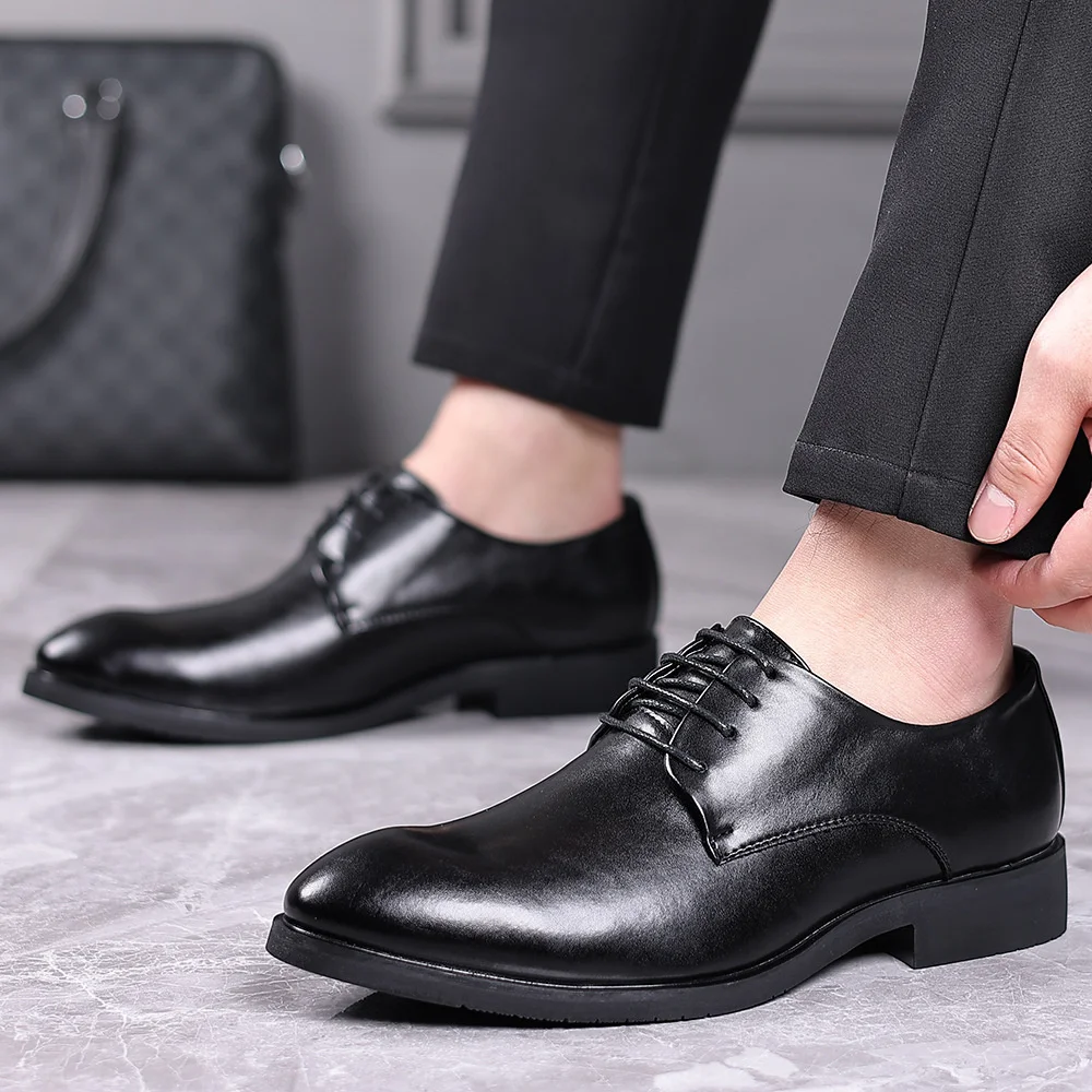 Men\'s Elevator Shoes Height Increasing Men Taller Shoes  5CM Invisible Insole Heighten Increased business Shoes man dress shoes