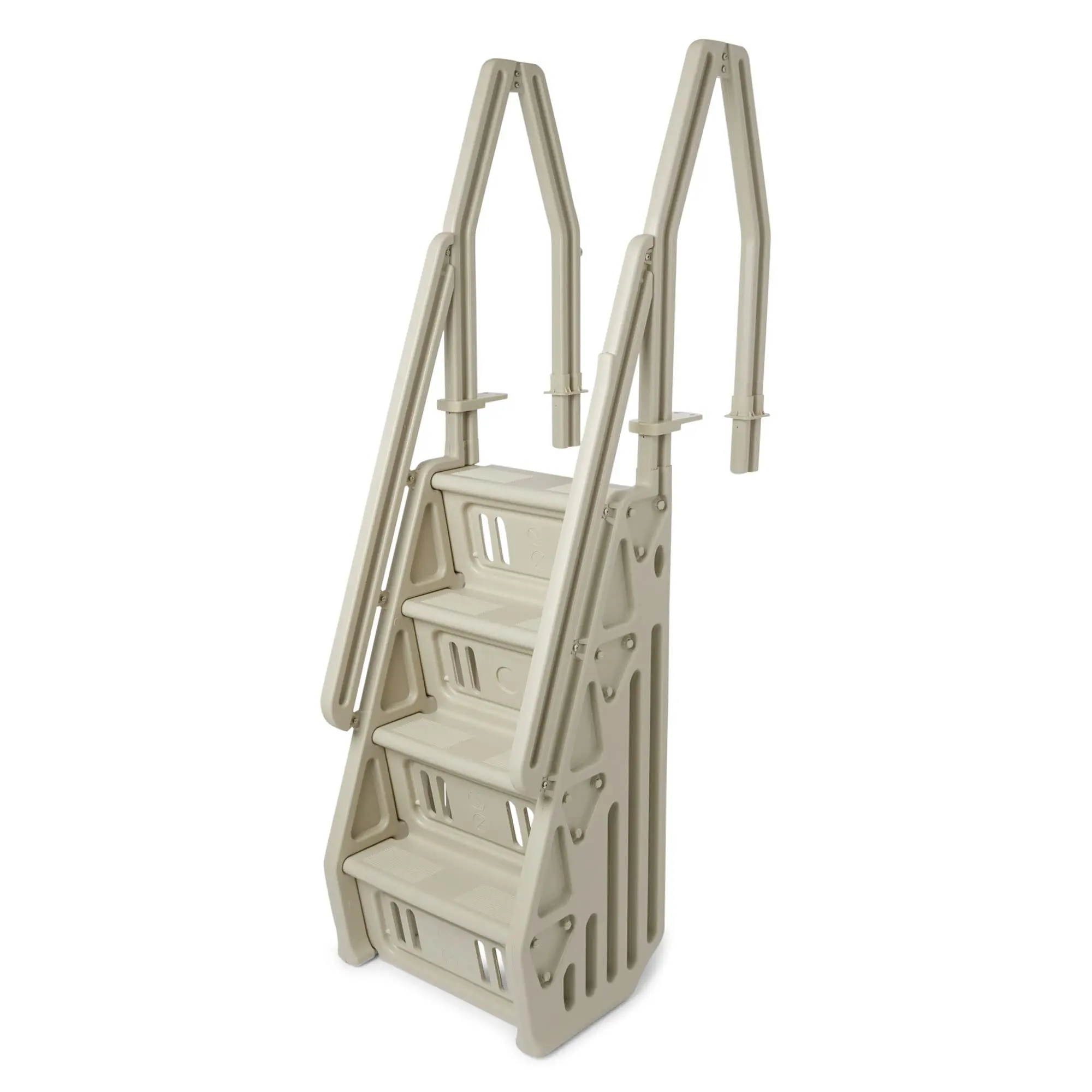 Deluxe Adjustable 24 Inch Wide in Pool Step Ladder Entry System for Above Ground Swimming Pools with Non Slip Steps