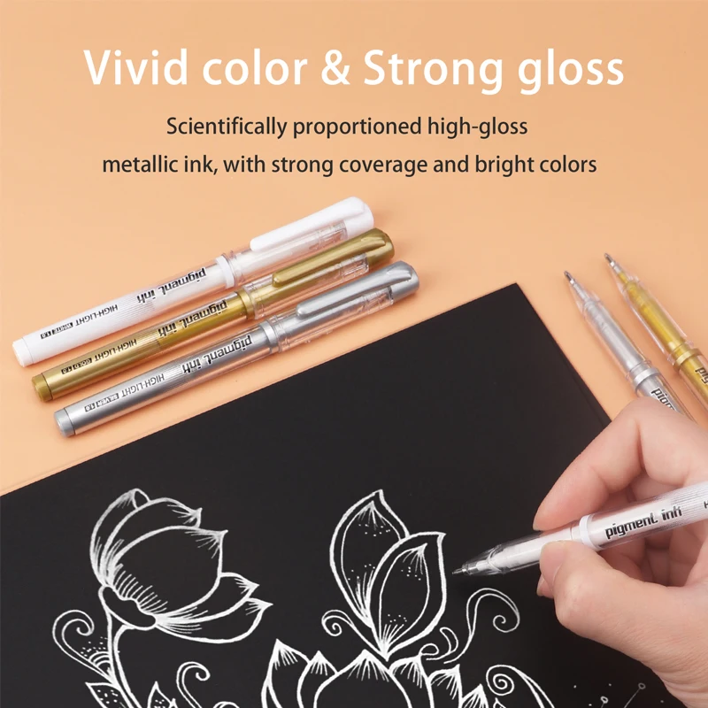 Lekreo 3色 ゴールド シルバー ホワイト ハイライト ゲルペン、1.0mm極細 ホワイトペン アートハイライト＆アーティストドローイング用
