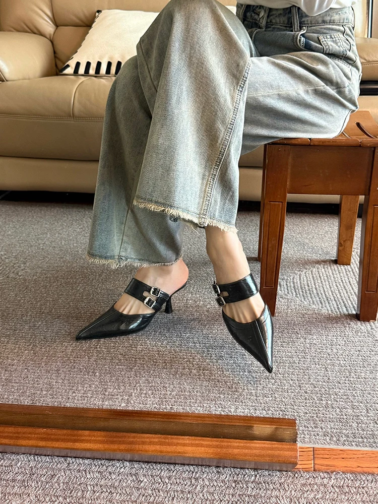 leather-version-head-cover-slippers-women's-outdoor-summer-lightweight-mature-pointed-toe-metal-buckle-slip-on-high-heels