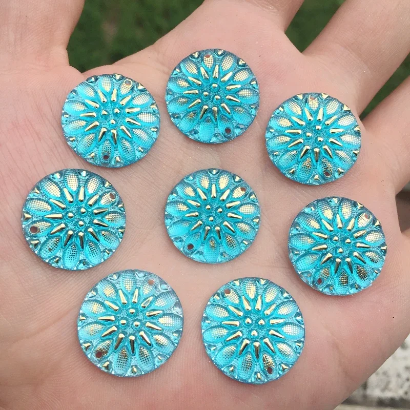 YUSDTSHA Crystal flatback Acryl cabochons accessories diy sew on Rhinestone button 2 holes 20mm 15pcs -B105