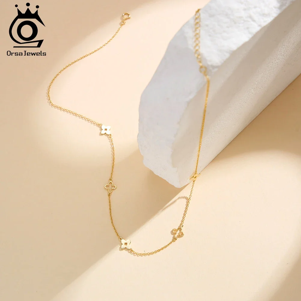 ORSA جواهر كلاسيكية 925 فضة البرسيم قلادة قلادة موضة محظوظ زهرة سلسلة الترقوة الزفاف هدية عيد ميلاد APN56 #3