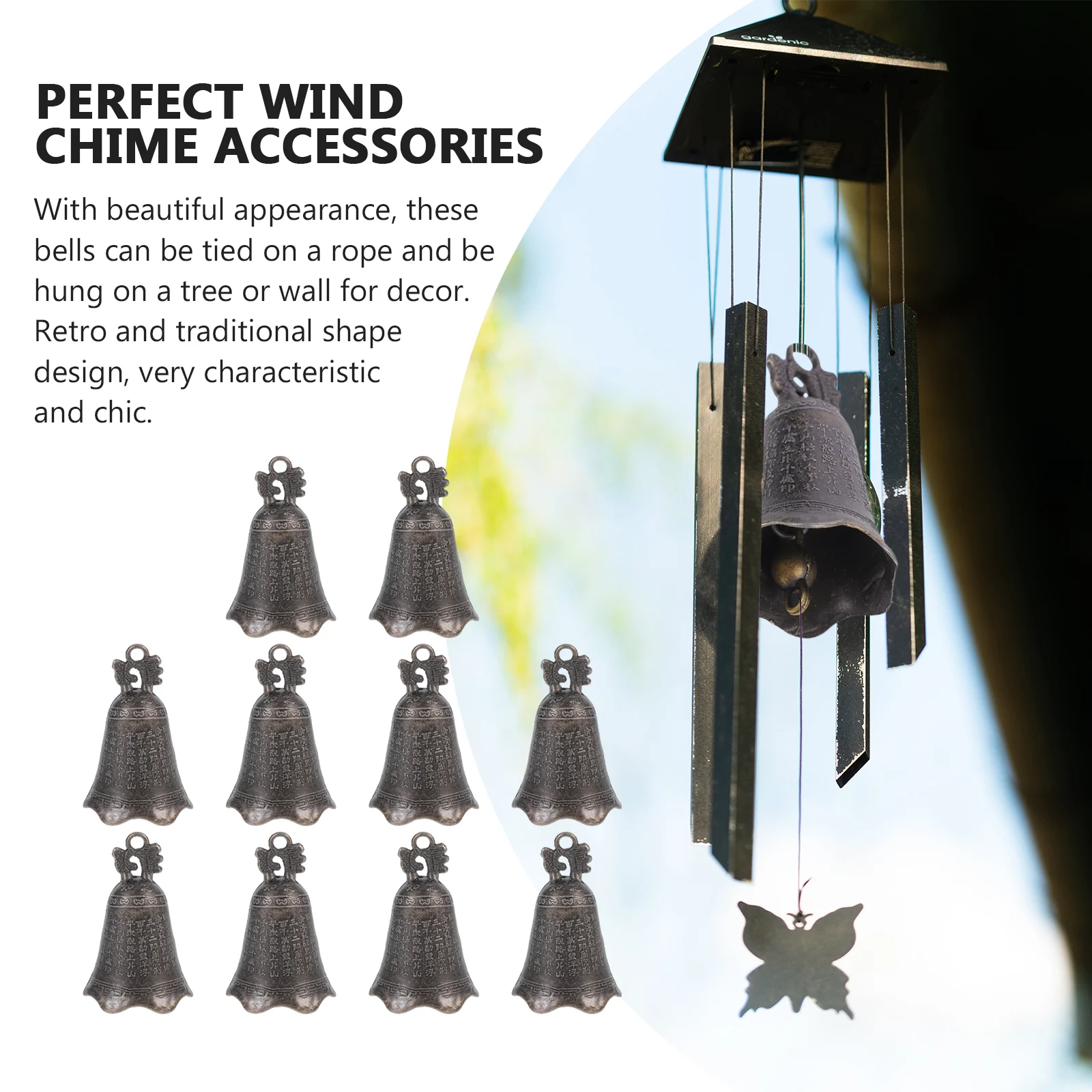 

10Pcs Retro Bell Ornaments Fine Craftsmanship Safe Comfortable Touch Tree Wall Hanging Decors Retro Bell DIY Pendant Charms